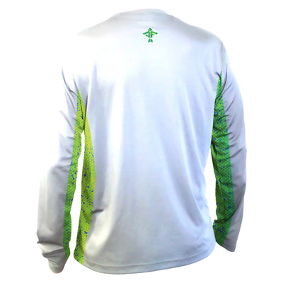 Long Sleeve White Performance Shirt with Green Dorado Mesh - Men's