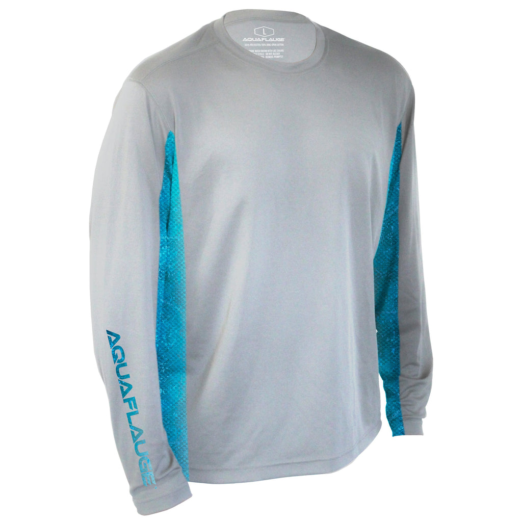 Pearl Grey Long Sleeve Performance Shirt with Blue Dorado Mesh